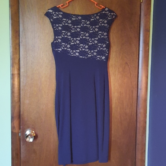 Blue and Tan Lace Top Dress - Picture 2 of 5